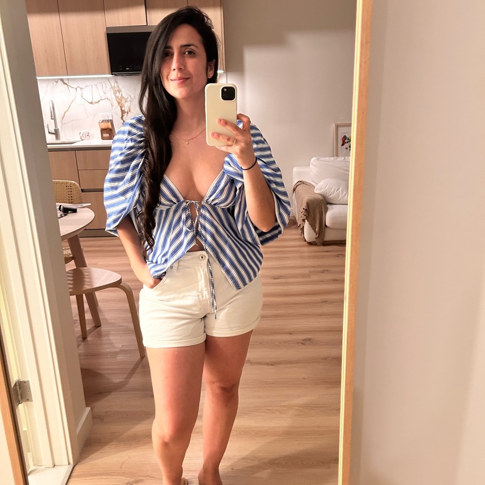 Blue and White Striped Women's Top
